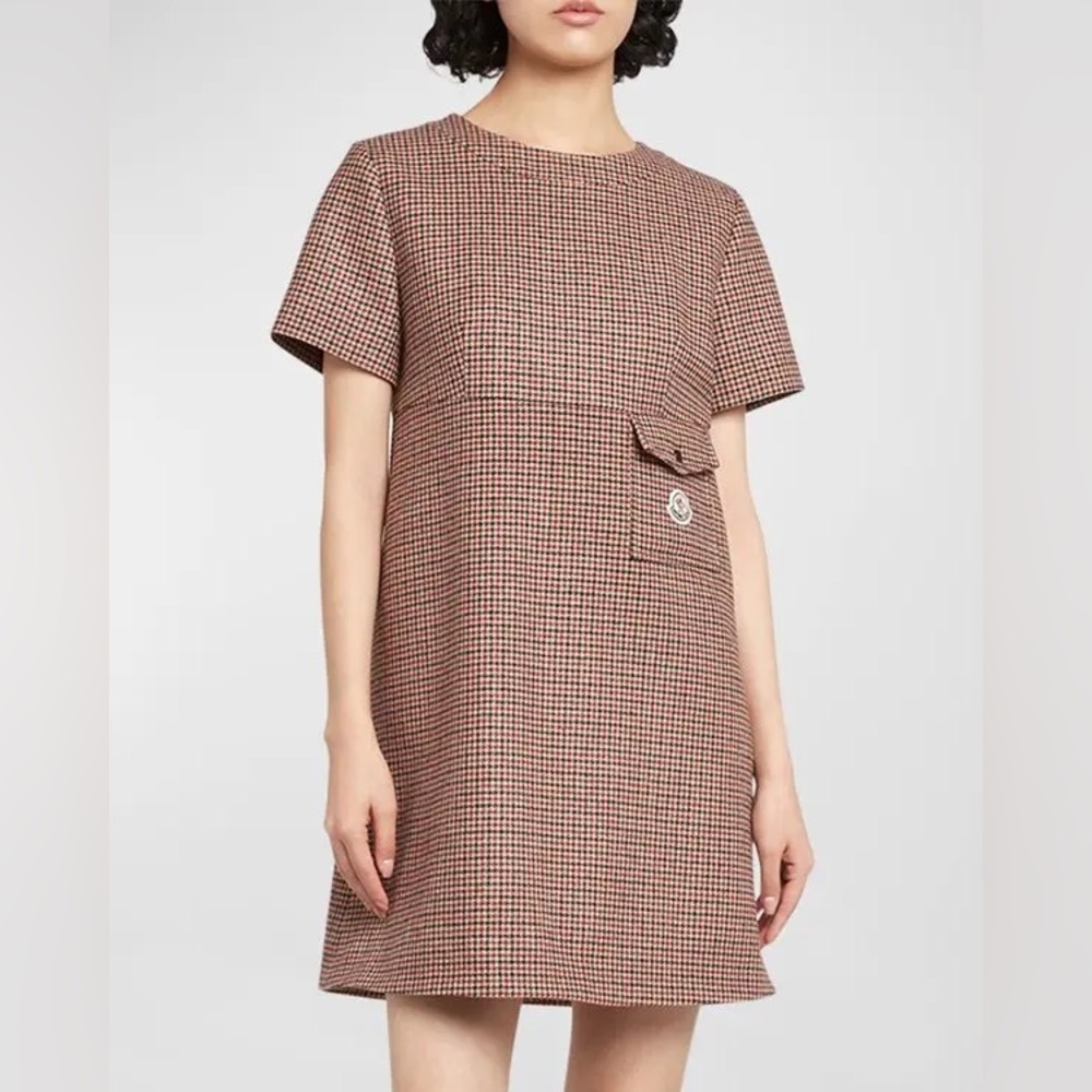 Moncler Houndstooth Wool Mini Dress